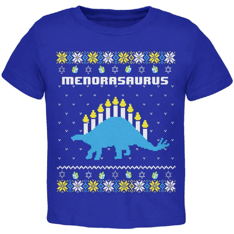 Hanukkah Ugly Sweater Menorasaurus Menorah Stegasaurus Toddler T ShirtPocket T-Shirts