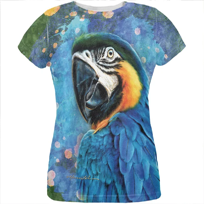 Exotic Blue Gold Macaw All Over Womens T ShirtRuffled T-Shirts