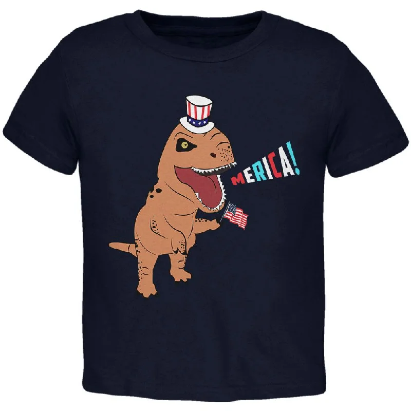 4th Of July Merica Patriotic T-Rex Dinosaur Toddler T ShirtBoat Neck T-Shirts