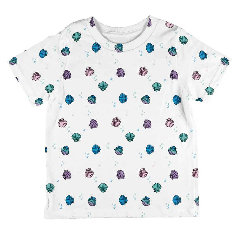 Mermaid Shells Bubbles Pattern White All Over Toddler T ShirtMinimalist T-Shirts