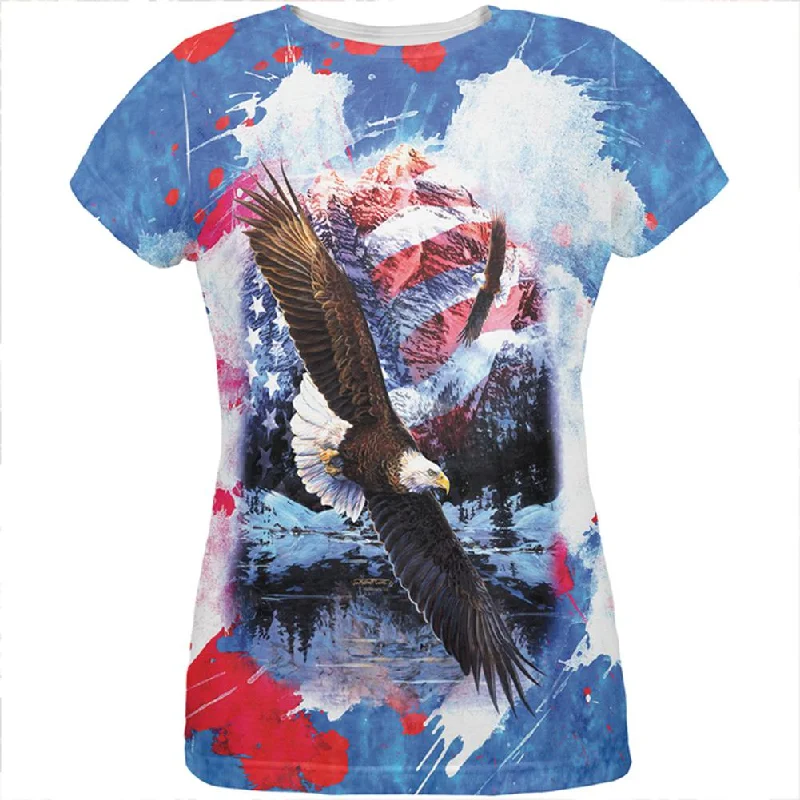 4th of July American Flag Bald Eagle Splatter All Over Womens T ShirtPainted T-Shirts