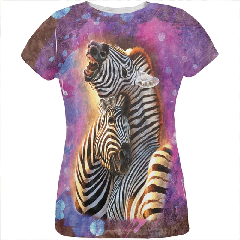 Zebra Lovers Splatter All Over Womens T ShirtMetallic T-Shirts