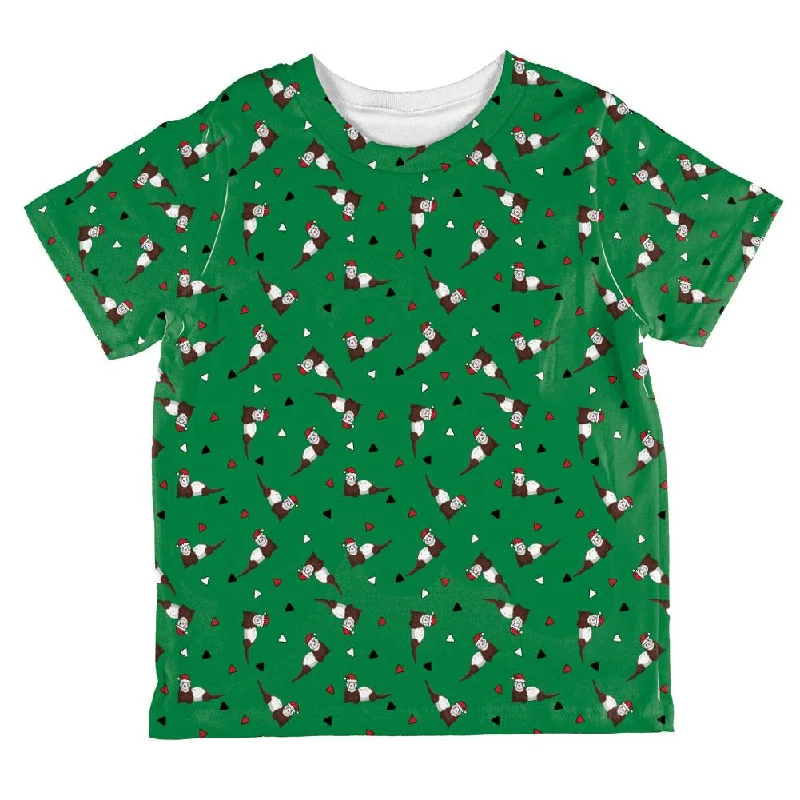 Retro Ferry Merry Christmas Ferret Pattern All Over Toddler T ShirtCultural T-Shirts