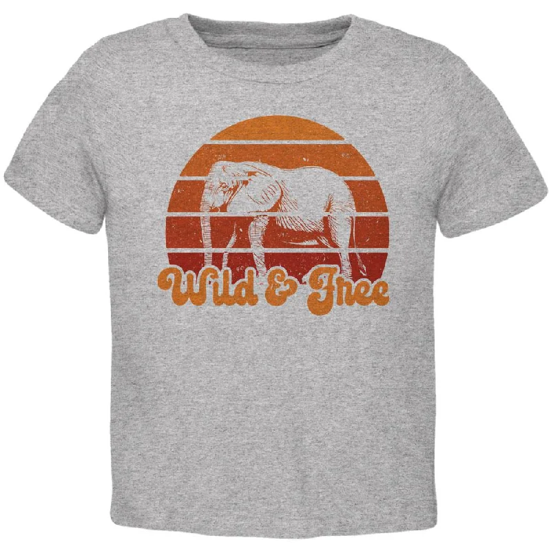 Elephant Wild And Free Retro Sun Toddler T ShirtRibbed Cuff T-Shirts