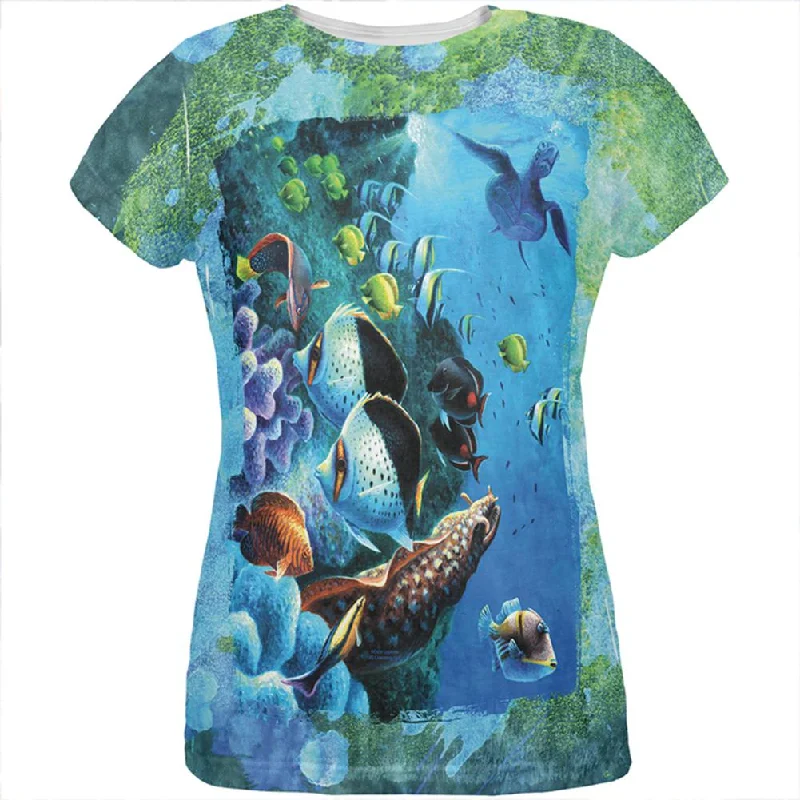 Tropical Reef Splatter All Over Womens T ShirtLeather-Paneled T-Shirts