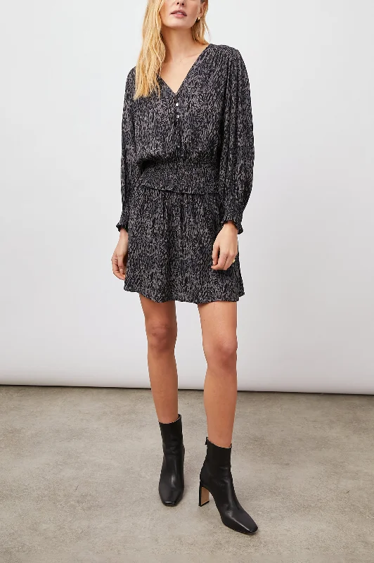 ZANA DRESS - CHARCOAL ABSTRACT ANIMAL