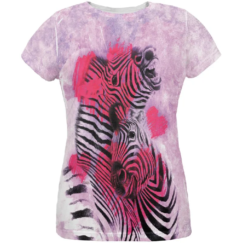 Zebra Lovers Valentines Hearts All Over Womens T ShirtGlitter T-Shirts