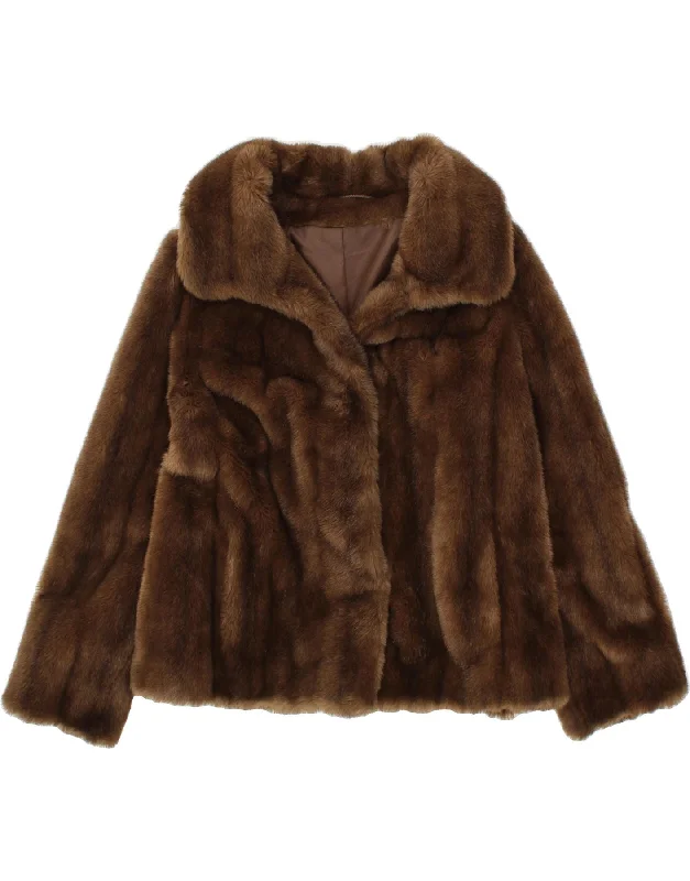 Travel OvercoatsVINTAGE Womens Faux Fur Overcoat UK 14 Medium Brown Acrylic Winter