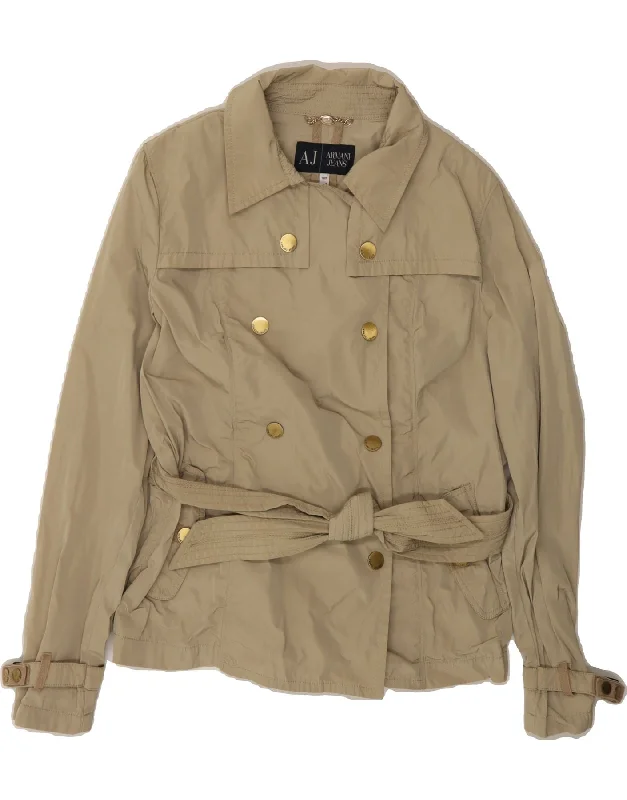 ARMANI Womens Trench Coat US 10 Large Beige Polyester