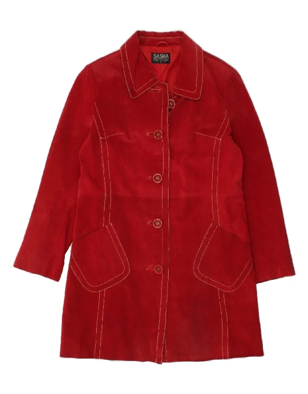 Button-Up OvercoatsSASHA Womens Suede Overcoat UK 14 Medium Red Leather