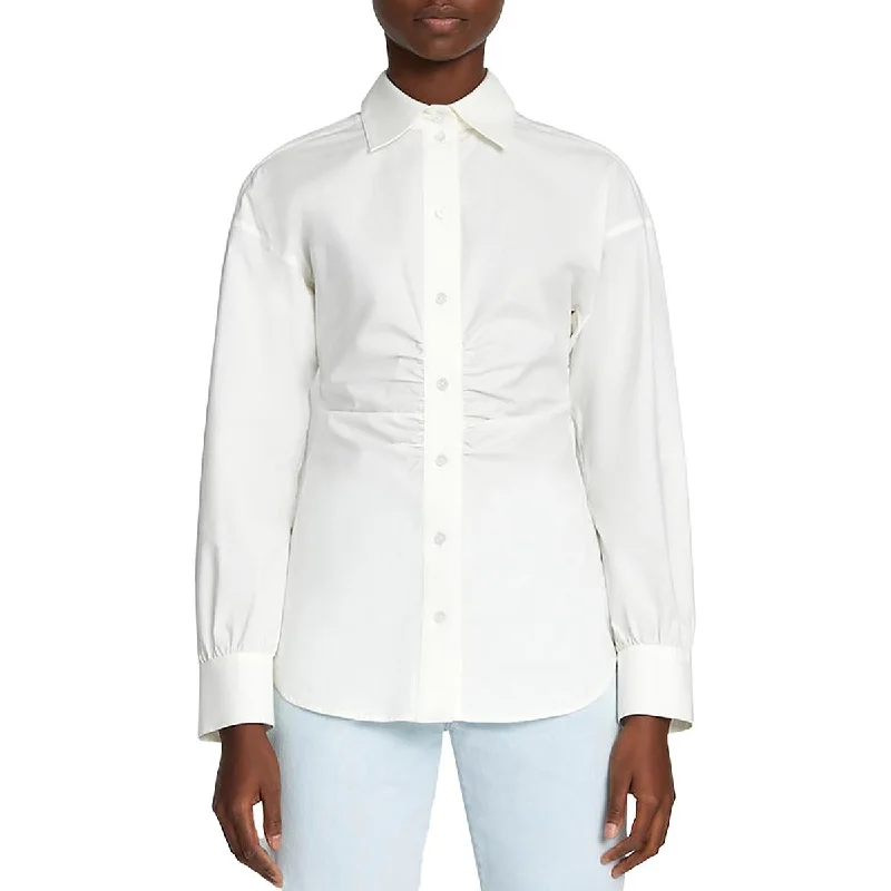 Anti-drilling down technology7 For All Mankind Womens Ruched Poplin Button-Down Top