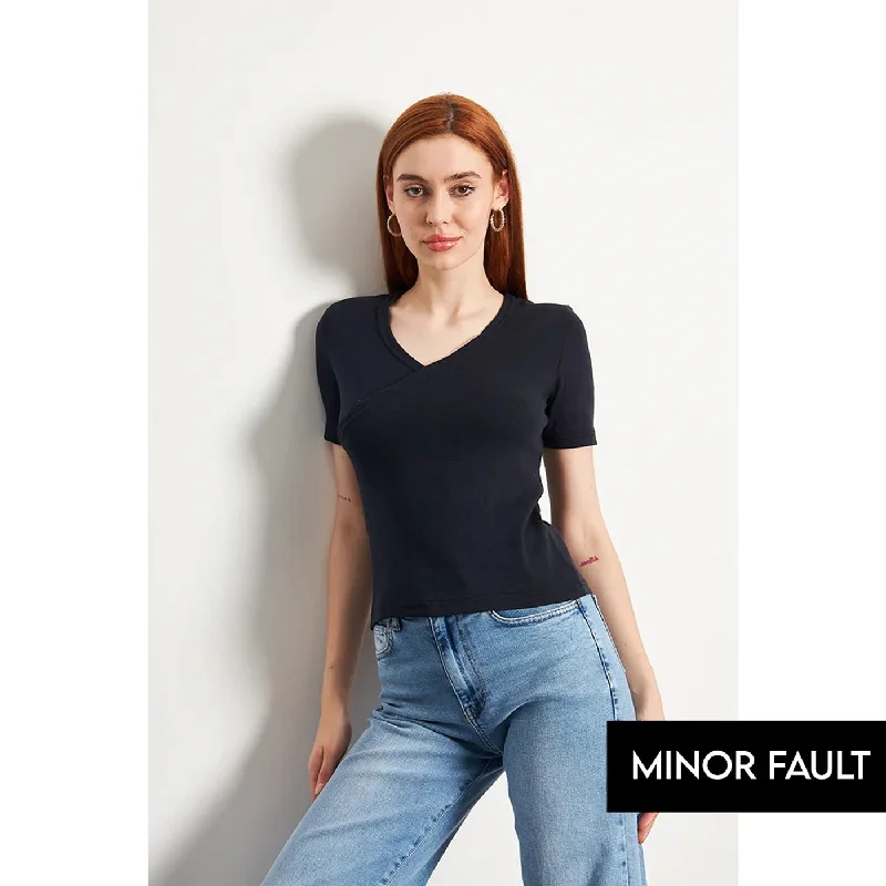 Knitted Lightweight(Minor Fault) Navy Double Breasted Knit Top