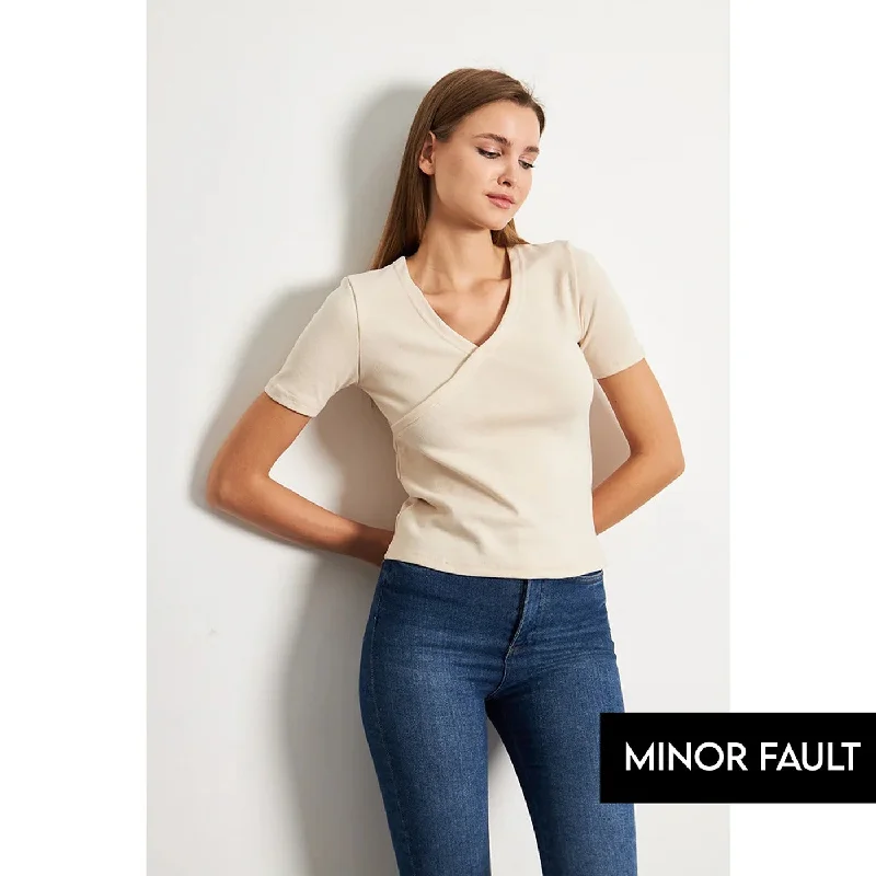 Knitted Heavyweight(Minor Fault) Beige Double Breasted Knit Top