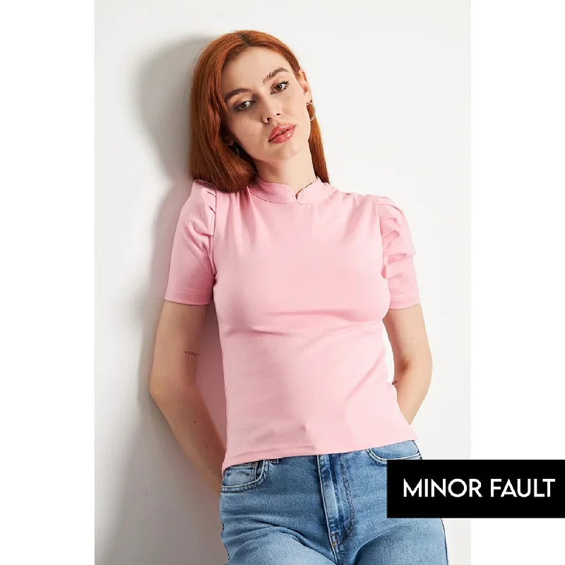 Knit Oversized(Minor Fault) Pink Puff Sleeves Knit Top