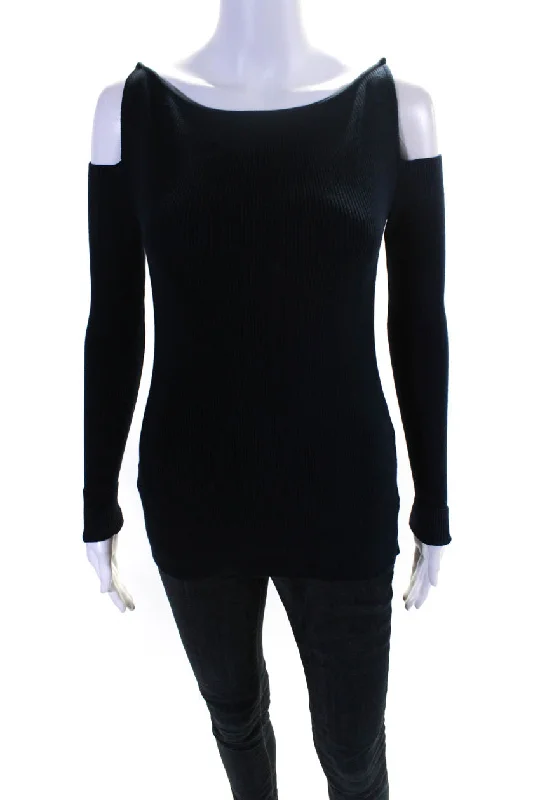 Knitted CardiganAdeam Womens Shoulder Cut Out Knit Pearl Top Navy