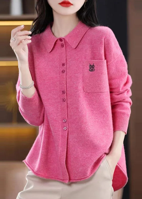 Knitted CollaredBeautiful Rose Peter Pan Collar Button Patchwork Woolen Knitted Tops Fall