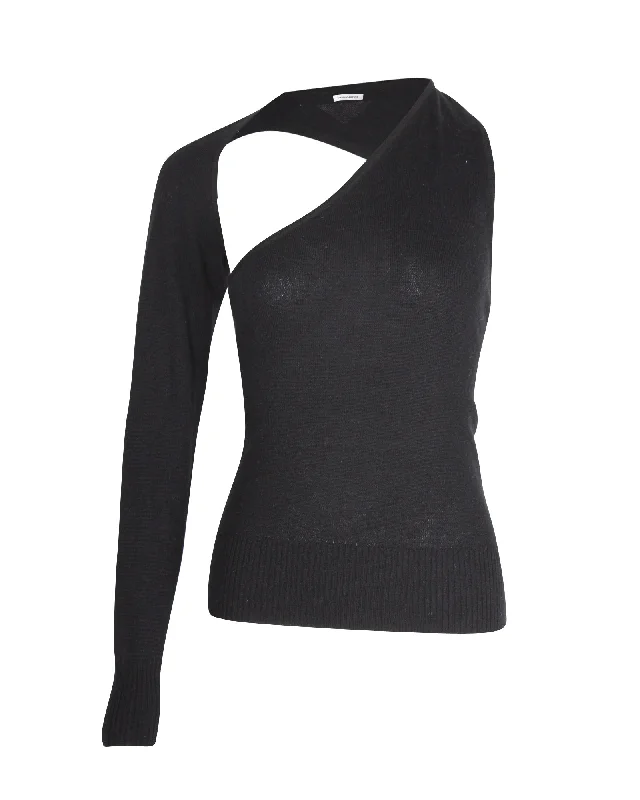 Knit SummerChristopher Esber One-Shoulder Knitted Top in Black Wool