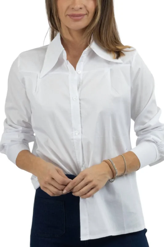 Minimalist down jacketCity Line Button Down Top In White