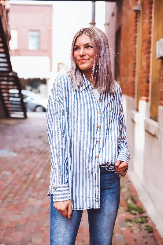 Grey goose downGia Striped Button Down Top