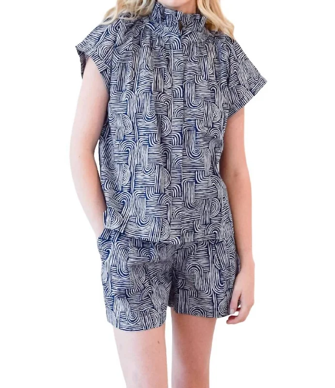 Three-layer structureVicki Button Down Top In Navy Swirl