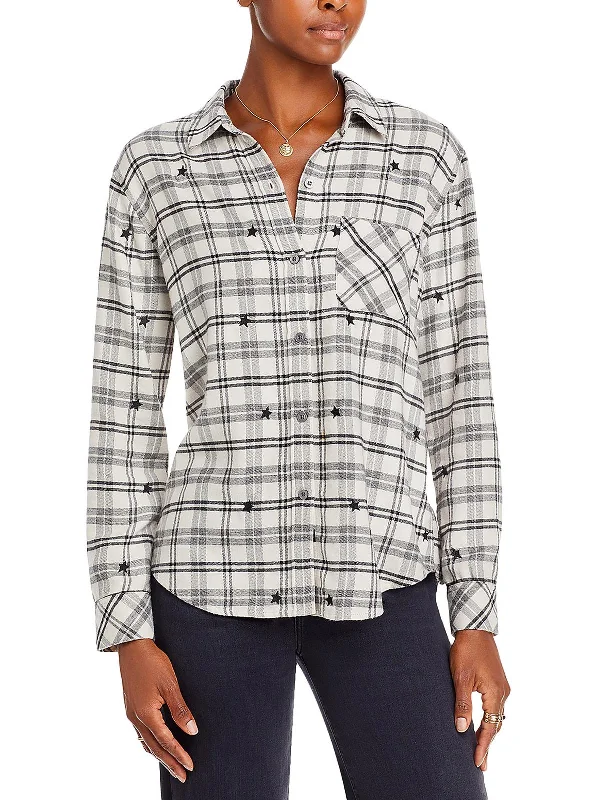 Down contentWomens Collared Striped Button-Down Top