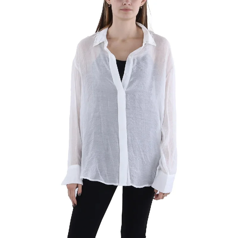 Waterproof performanceWomens Embellished Collared Button-Down Top