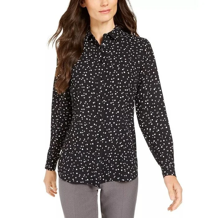 Anne Klein Women's Dot-Print Button-Up Blouse Black Size 2Cultural Shirts