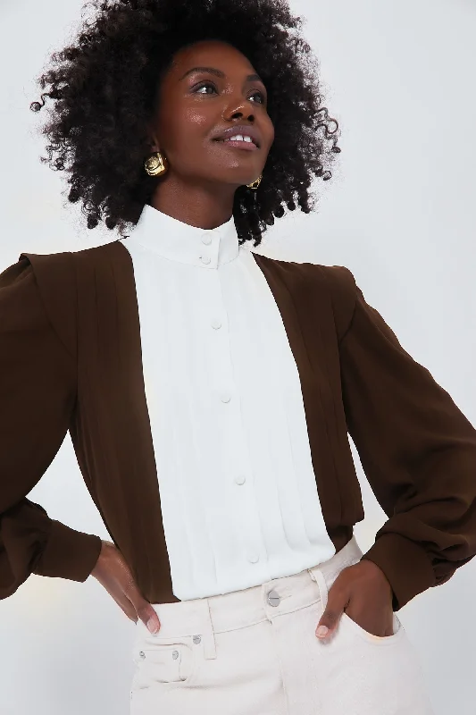 Chocolate and Ivory Grove BlouseCropped Shirts