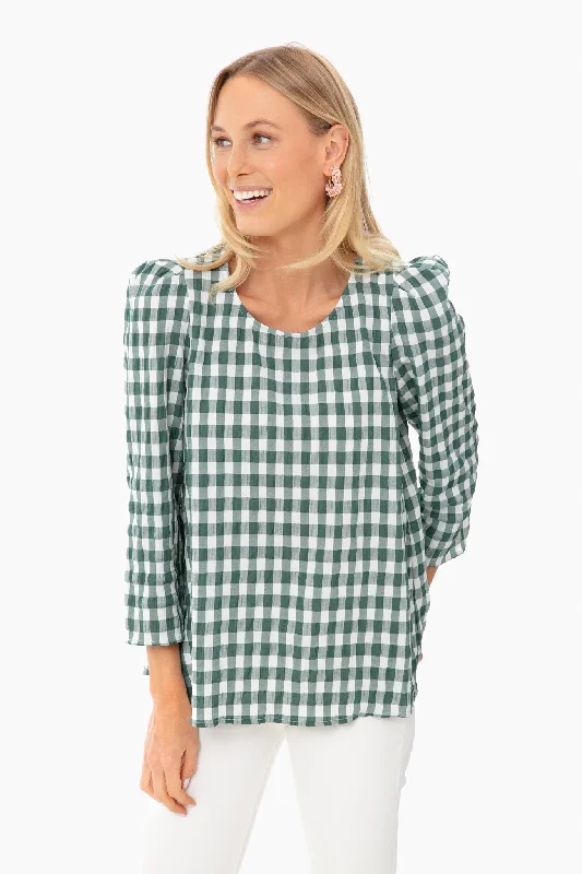 Dark Green Gingham Bedford BlouseEmbellished Shirts