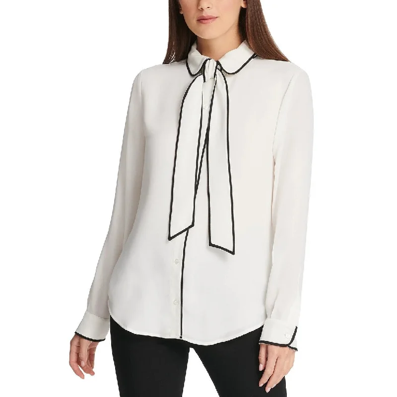 DKNY Women's Piped Trim Button Up Blouse White Size X-Large - XLRibbed Cuff Shirts