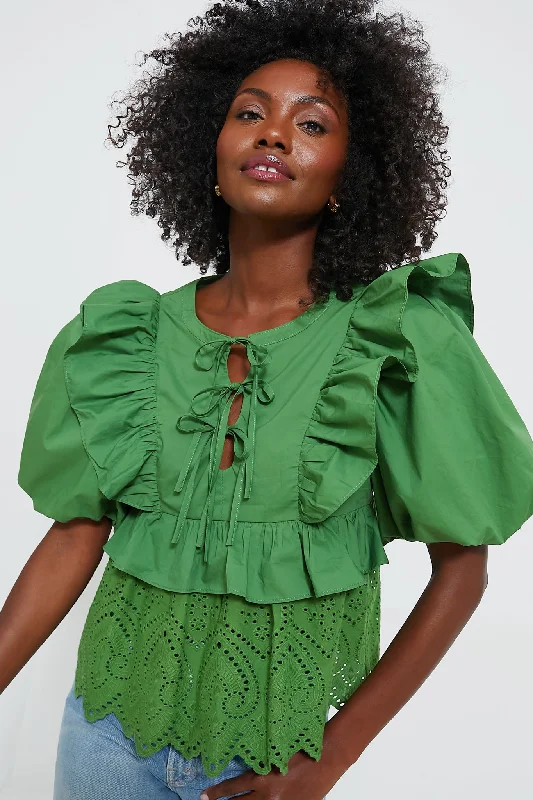 Forest Green Ruffle Nadia BlouseWool Shirts