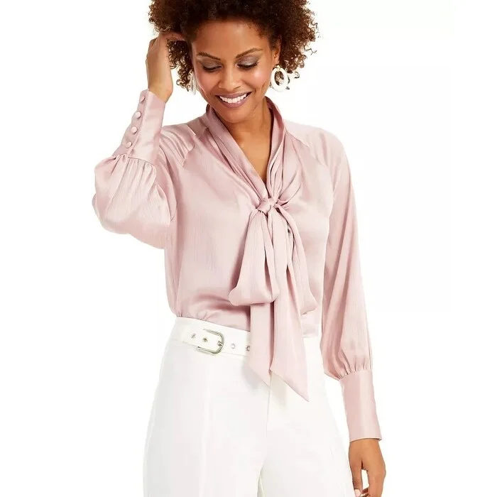 INC International Concepts Women's Tie Neck Satin Blouse Pink Size X-Large - XLZippered Shirts