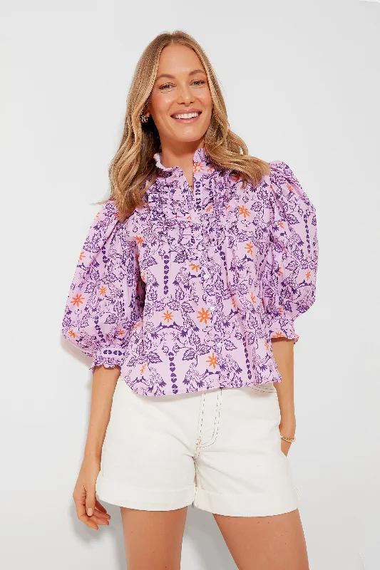 Lovebird Lilac Ruffle Front Button BlouseSequined Shirts