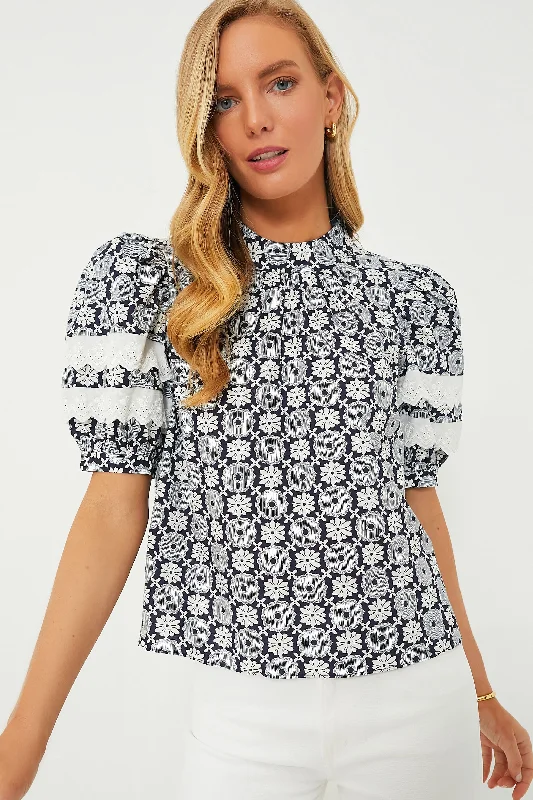 Navy Geo Floral Gigi BlouseTunic Shirts