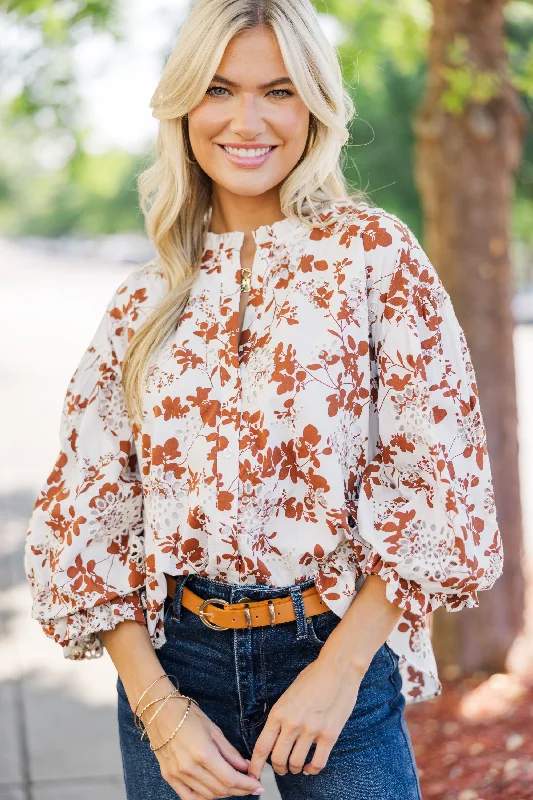 Take Your Turn Rust Orange Textured BlouseButton-Down Shirts