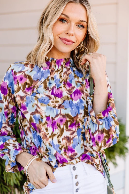 True To You Purple Floral BlousePeplum Shirts