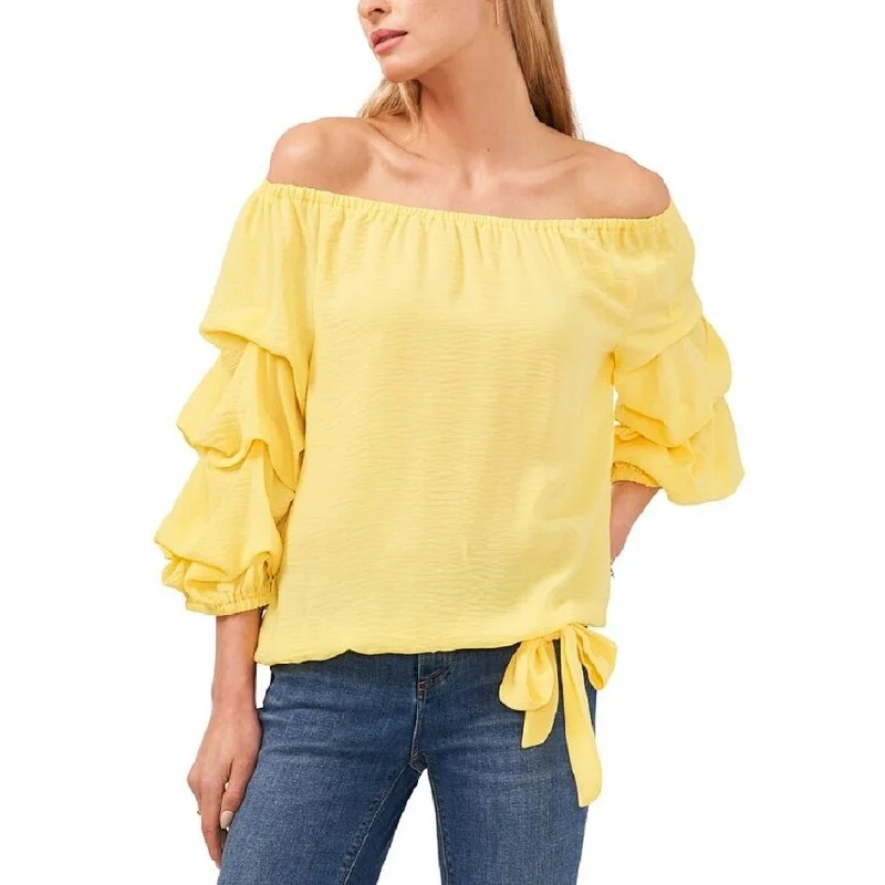 Vince Camuto Women's Off The Shoulder Bubble Sleeve Blouse Yellow Size X-SmallPeplum Shirts