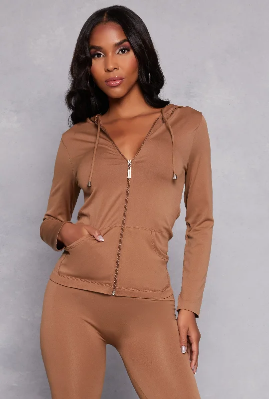 Hip-Hop HoodiesSeamless Zip Front Hooded Top