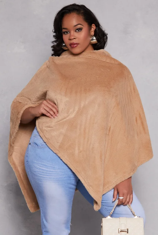 Yoga SweatshirtsFaux Fur Hooded Poncho