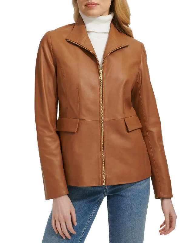 Cole Haan Smooth Leather Wing Collar JacketAsymmetrical Jackets