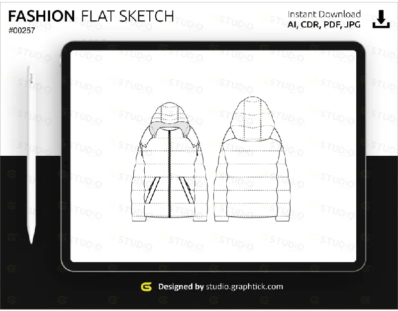 FULL SLEEVE PUFFER JACKET FLAT SKETCHFleece Jackets