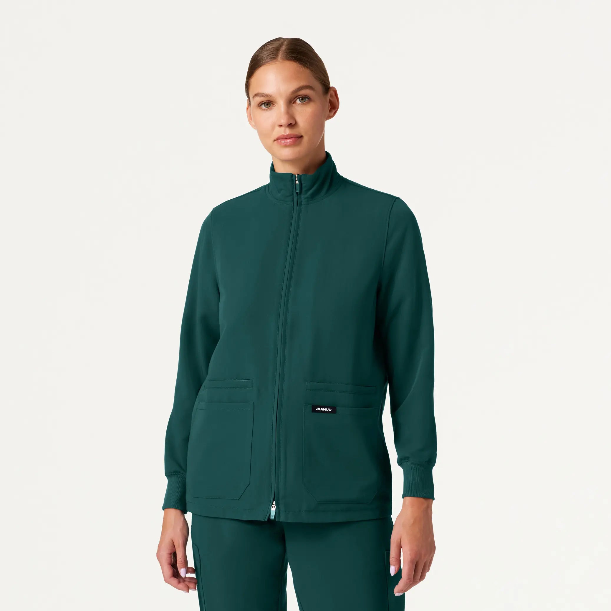 Jaanuu Women's Ceri Essential 6-Pocket Scrub Jacket - Midnight GreenOutdoor Jackets