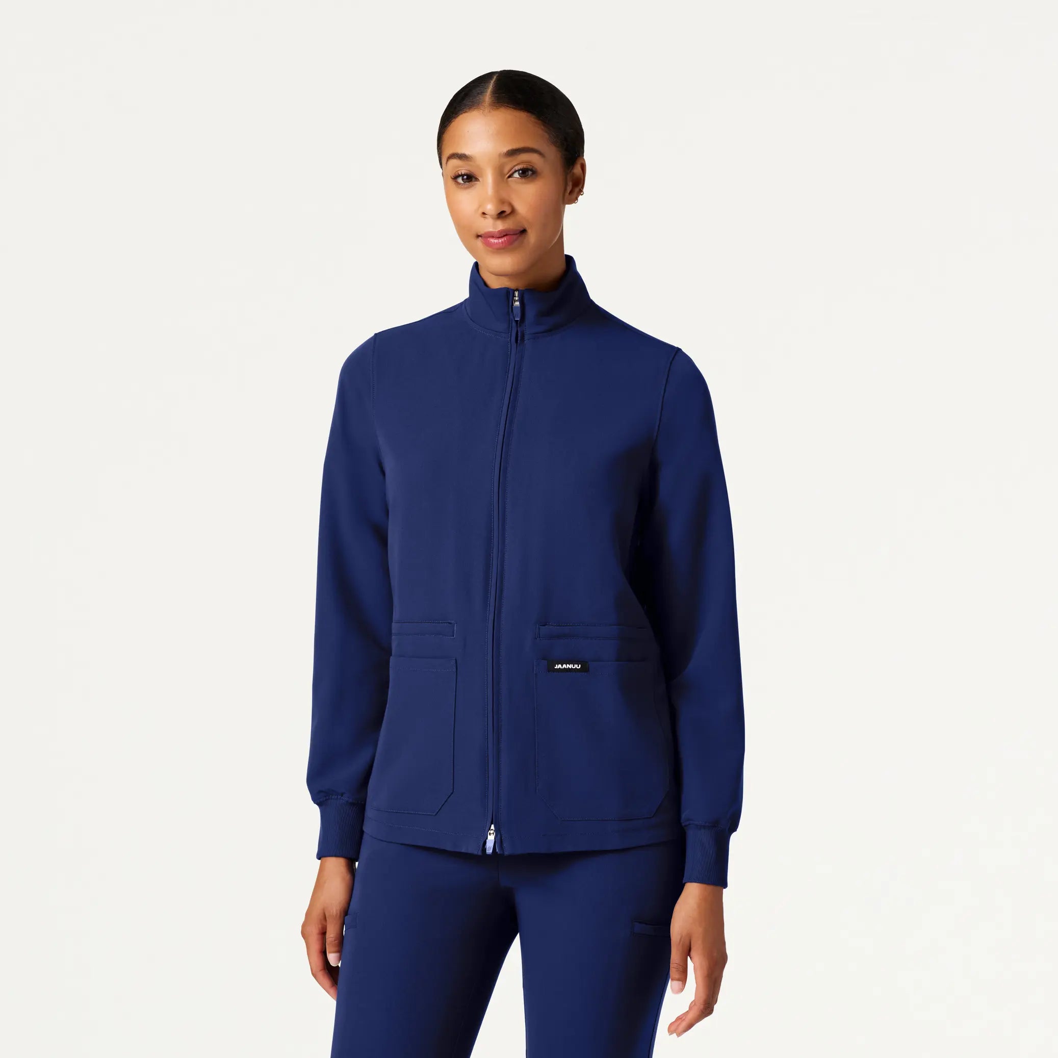 Jaanuu Women's Ceri Essential 6-Pocket Scrub Jacket - Navy BlueWork Jackets