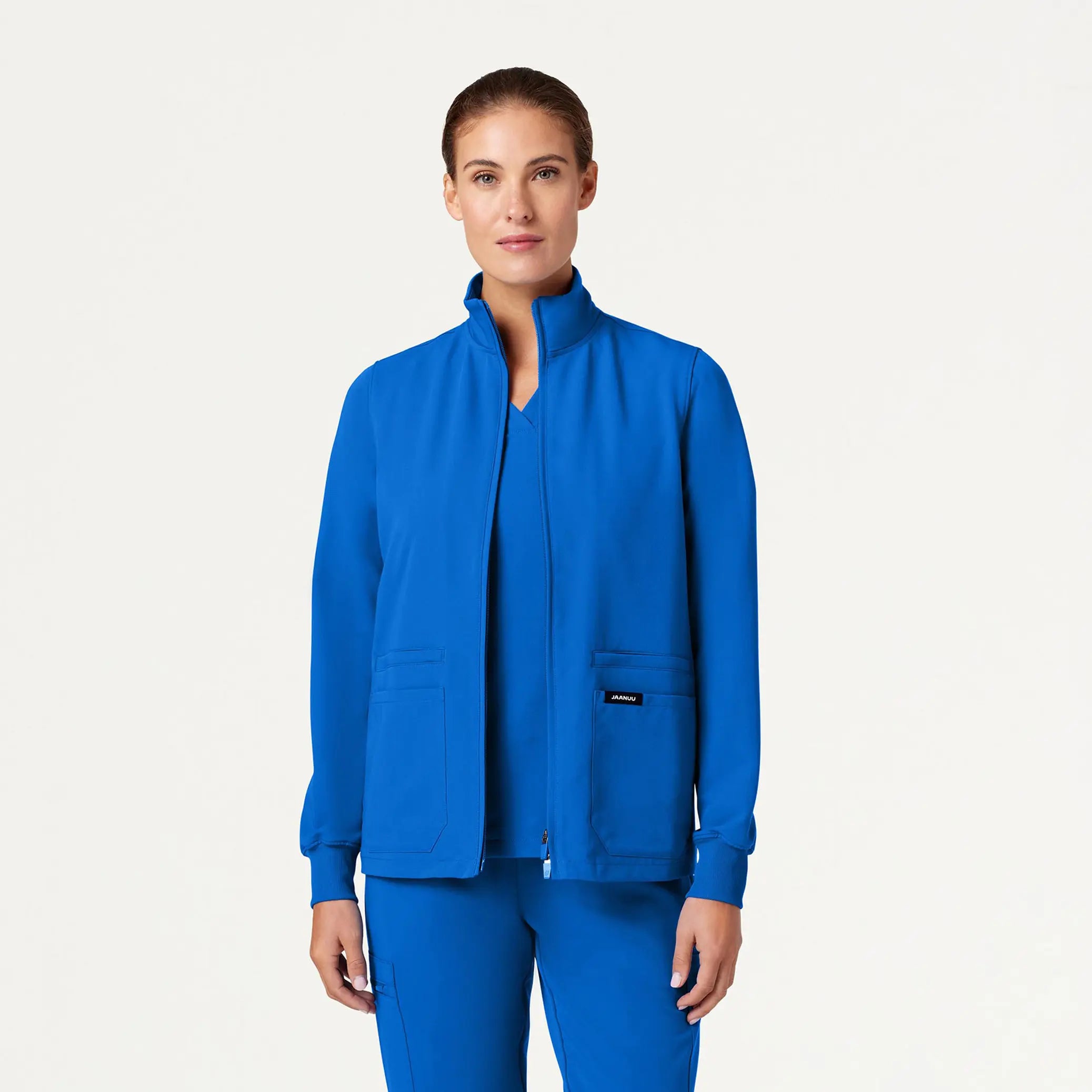 Jaanuu Women's Ceri Essential 6-Pocket Scrub Jacket - Royal BlueLogo Jackets