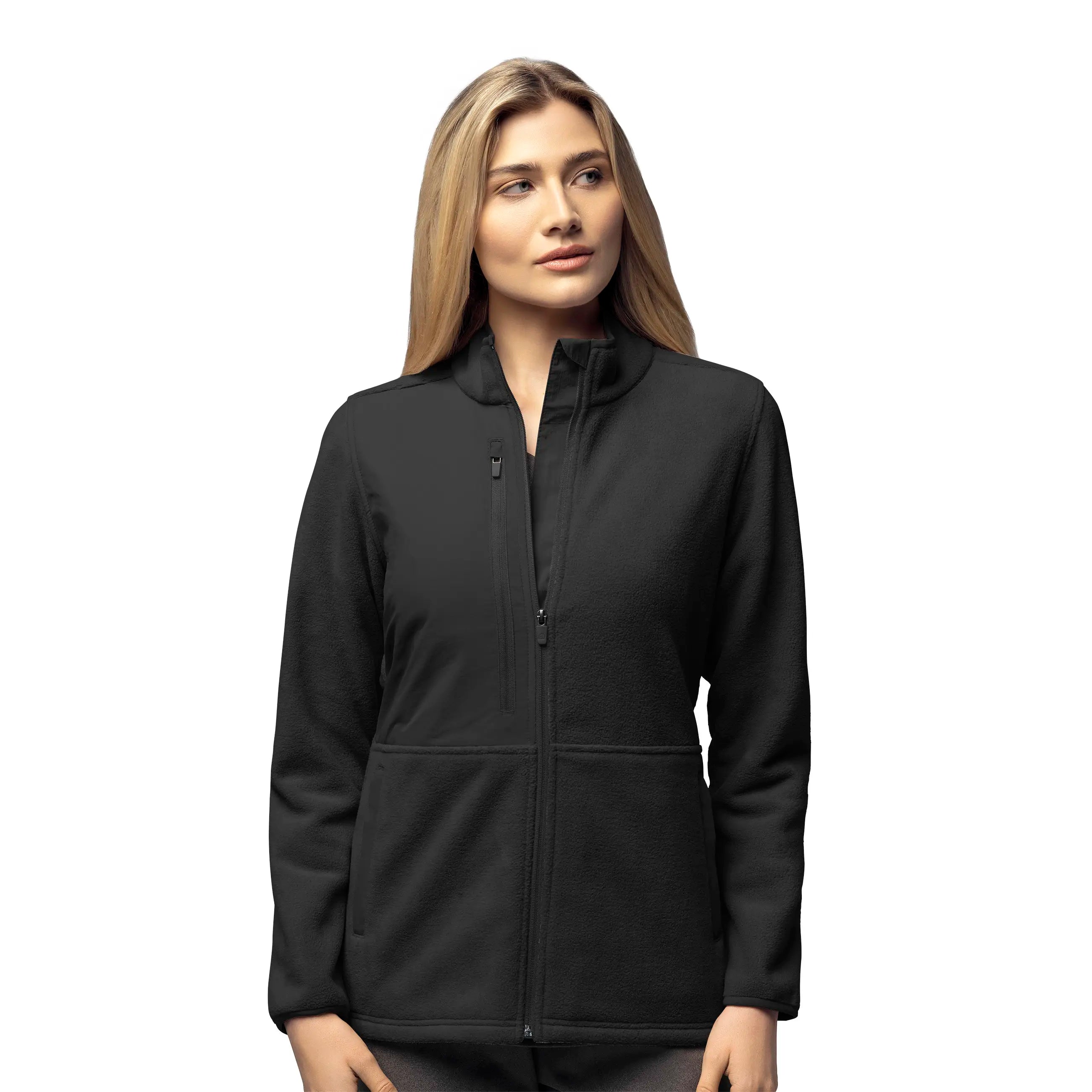 Wink Women's Micro Fleece Zip Jacket - BlackGlitter Jackets