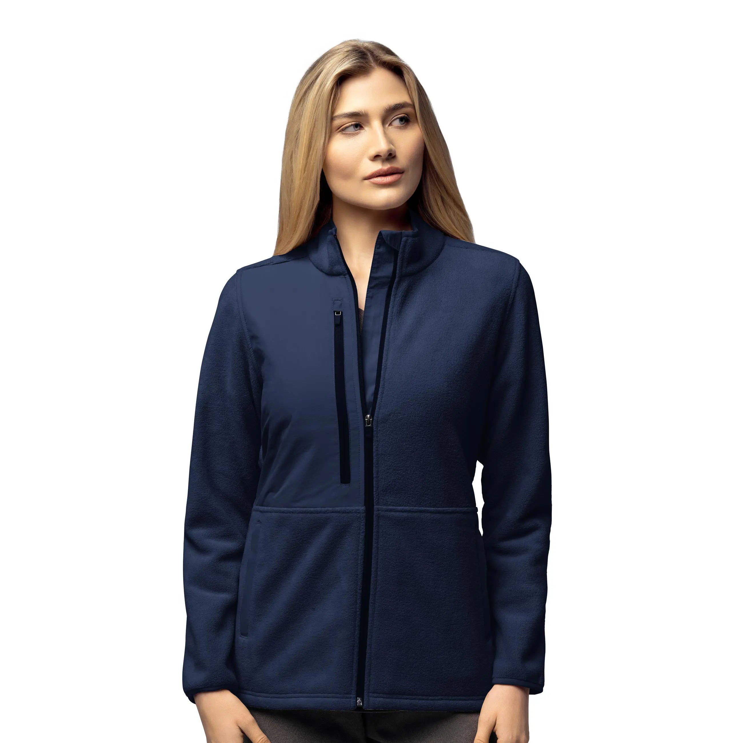 Wink Women's Micro Fleece Zip Jacket - NavyStudded Jackets