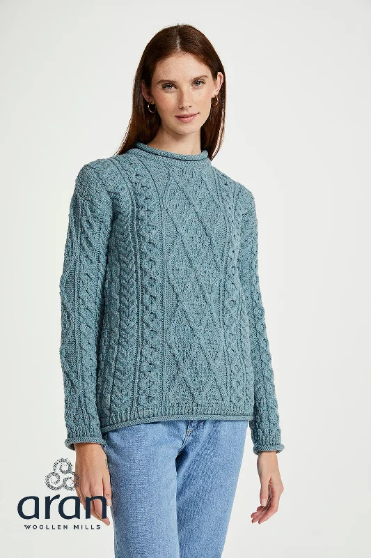 Collaborative Knit TopsAran - Roll Neck Heritage Sweater - Blue