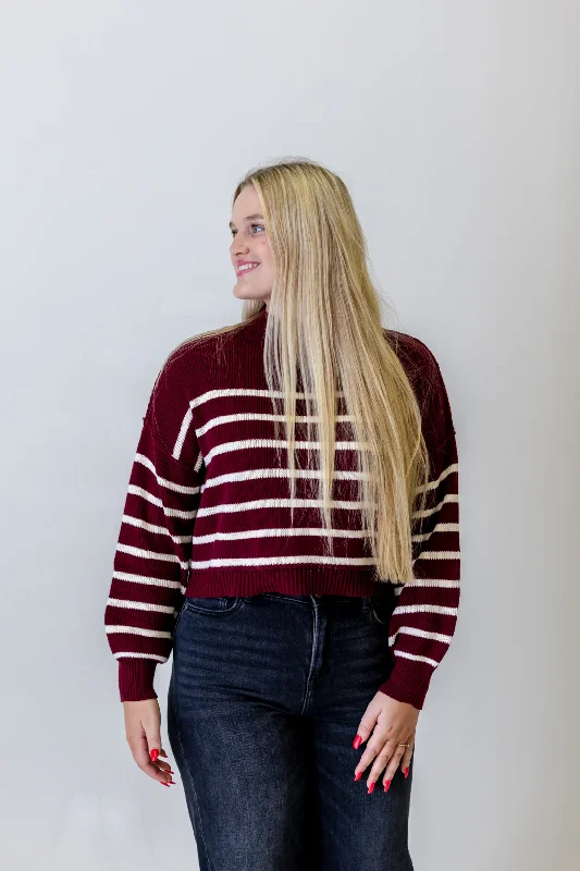 Striped Knit TopsGabriella Mock Neck Sweater | Oxblood