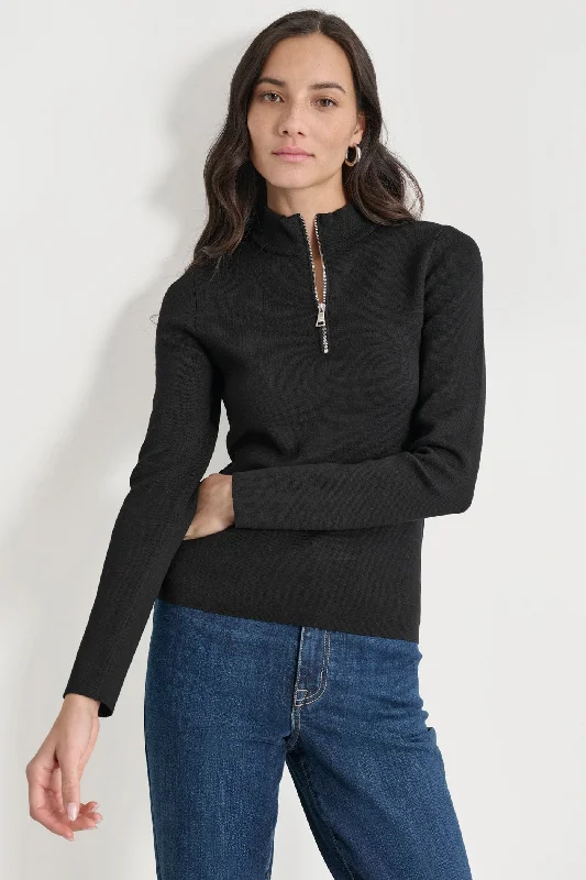 Velvet Knit TopsFULL NEEDLE HALF ZIP FRONT TOP