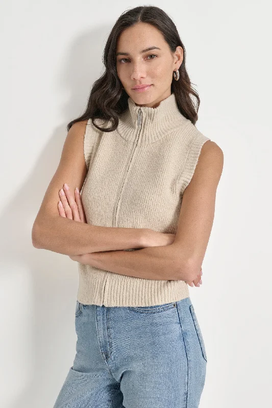 Formal Knit TopsLUREX MOCK NECK ZIP FRONT VEST